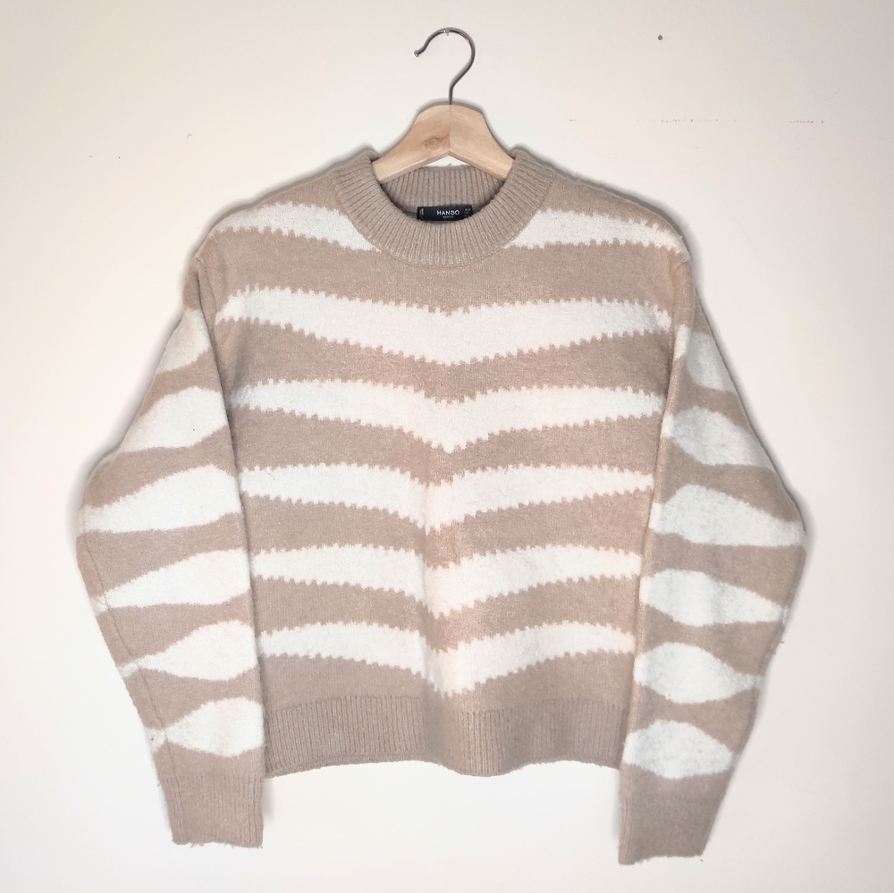 *MANGO* Boxy striped crew neck sweater